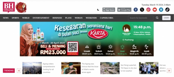 Karta's Berbuka Website Clock on Berita Harian